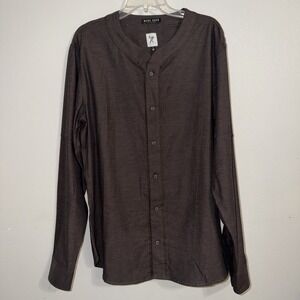 Marc Ecko Cut & Sew Mens Brown Button Down Shirt Large Long Sleeve Collarless